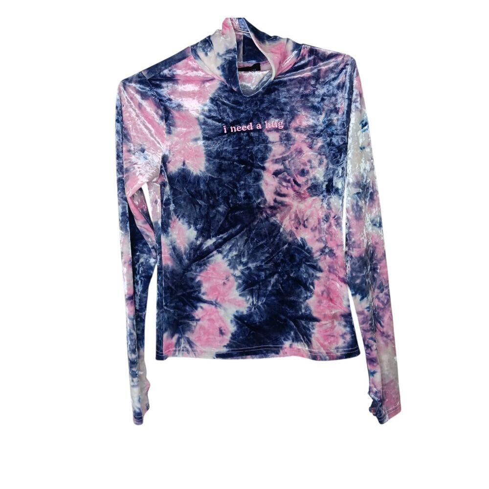 Teddy Fresh Urban Outfitters Tie Dye M NWT Velvet Long Sleeve "I Need A Hug" Top - Picture 2 of 16